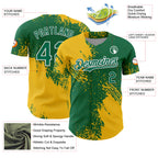 Custom Yellow Kelly Green-White 3D Pattern Design Abstract Brush Stroke Authentic Baseball Jersey