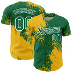 Custom Yellow Kelly Green-White 3D Pattern Design Abstract Brush Stroke Authentic Baseball Jersey