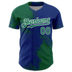 Custom Kelly Green Royal-White 3D Pattern Design Abstract Brush Stroke Authentic Baseball Jersey