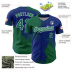 Custom Kelly Green Royal-White 3D Pattern Design Abstract Brush Stroke Authentic Baseball Jersey