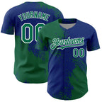 Custom Kelly Green Royal-White 3D Pattern Design Abstract Brush Stroke Authentic Baseball Jersey
