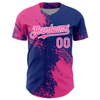 Custom Pink Royal-White 3D Pattern Design Abstract Brush Stroke Authentic Baseball Jersey