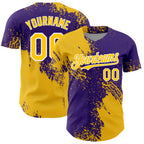 Custom Yellow Purple-White 3D Pattern Design Abstract Brush Stroke Authentic Baseball Jersey