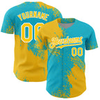 Custom Yellow Lakes Blue-White 3D Pattern Design Abstract Brush Stroke Authentic Baseball Jersey