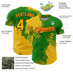 Custom Yellow Grass Green-Red 3D Pattern Design Abstract Brush Stroke Authentic Baseball Jersey