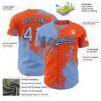 Custom Light Blue Orange-Black 3D Pattern Design Abstract Brush Stroke Authentic Baseball Jersey