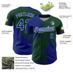 Custom Royal Green-White 3D Pattern Design Abstract Brush Stroke Authentic Baseball Jersey