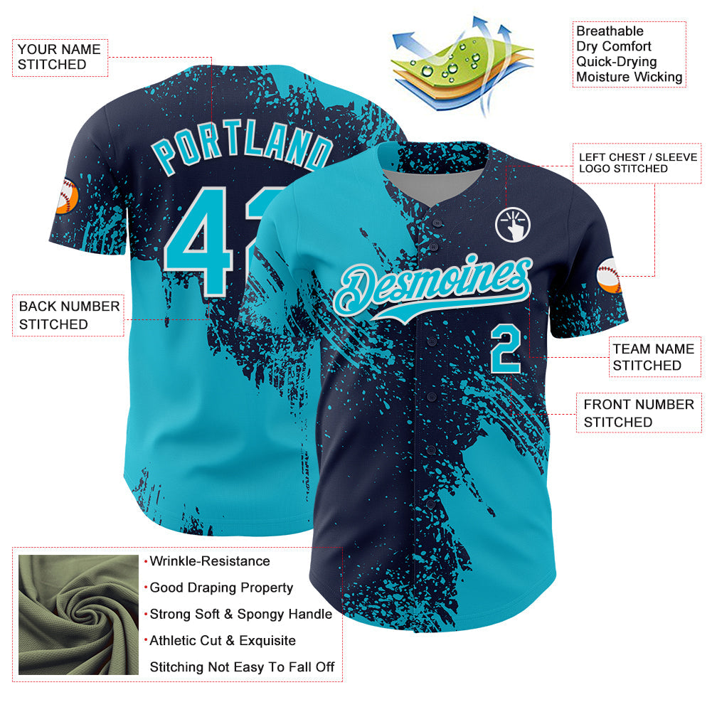 Custom Lakes Blue Navy-White 3D Pattern Design Abstract Brush Stroke Authentic Baseball Jersey