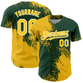 Custom Yellow Green-White 3D Pattern Design Abstract Brush Stroke Authentic Baseball Jersey