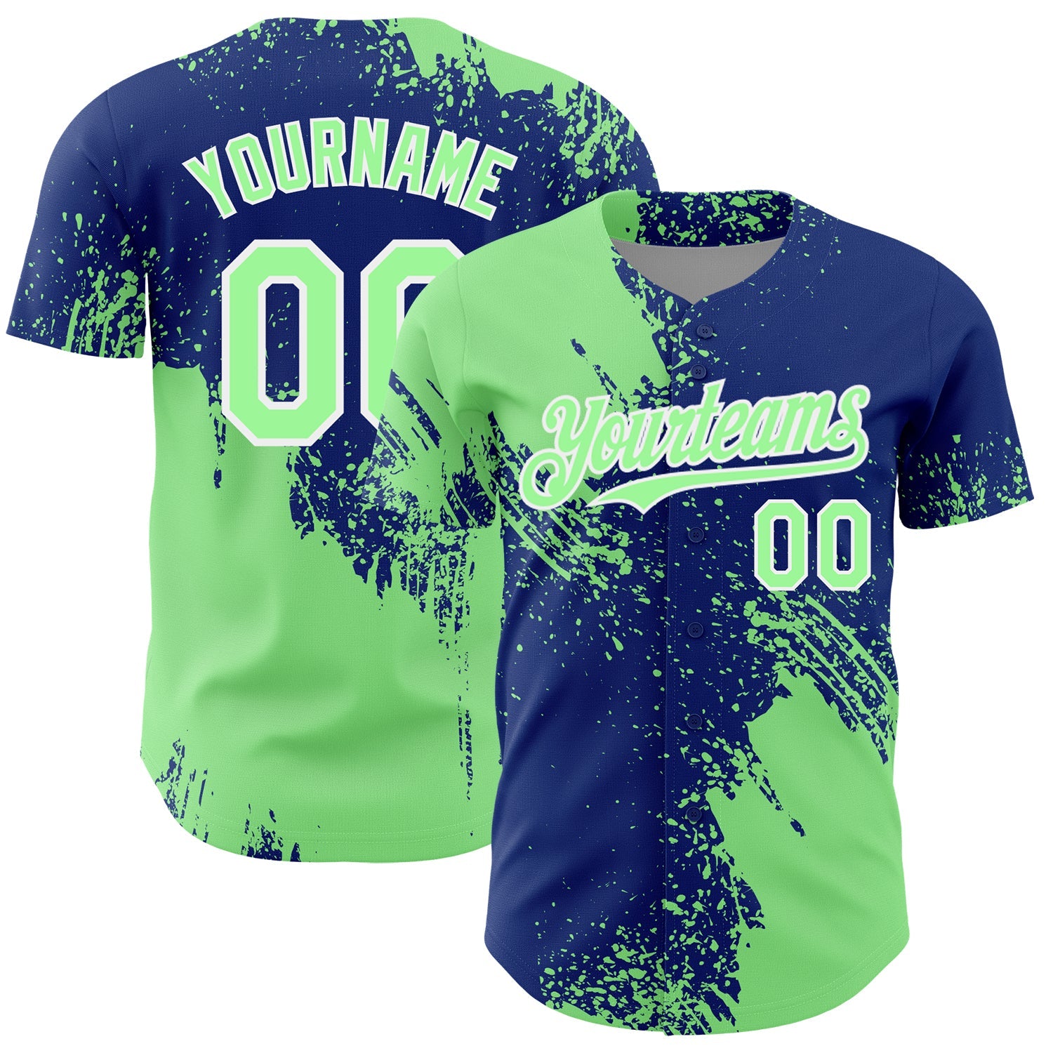 Custom Pea Green Royal-White 3D Pattern Design Abstract Brush Stroke Authentic Baseball Jersey