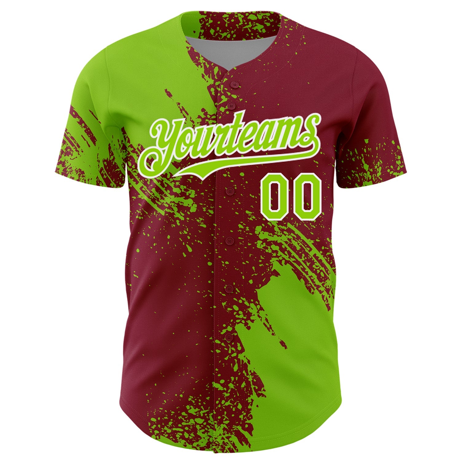 Custom Neon Green Crimson-White 3D Pattern Design Abstract Brush Stroke Authentic Baseball Jersey