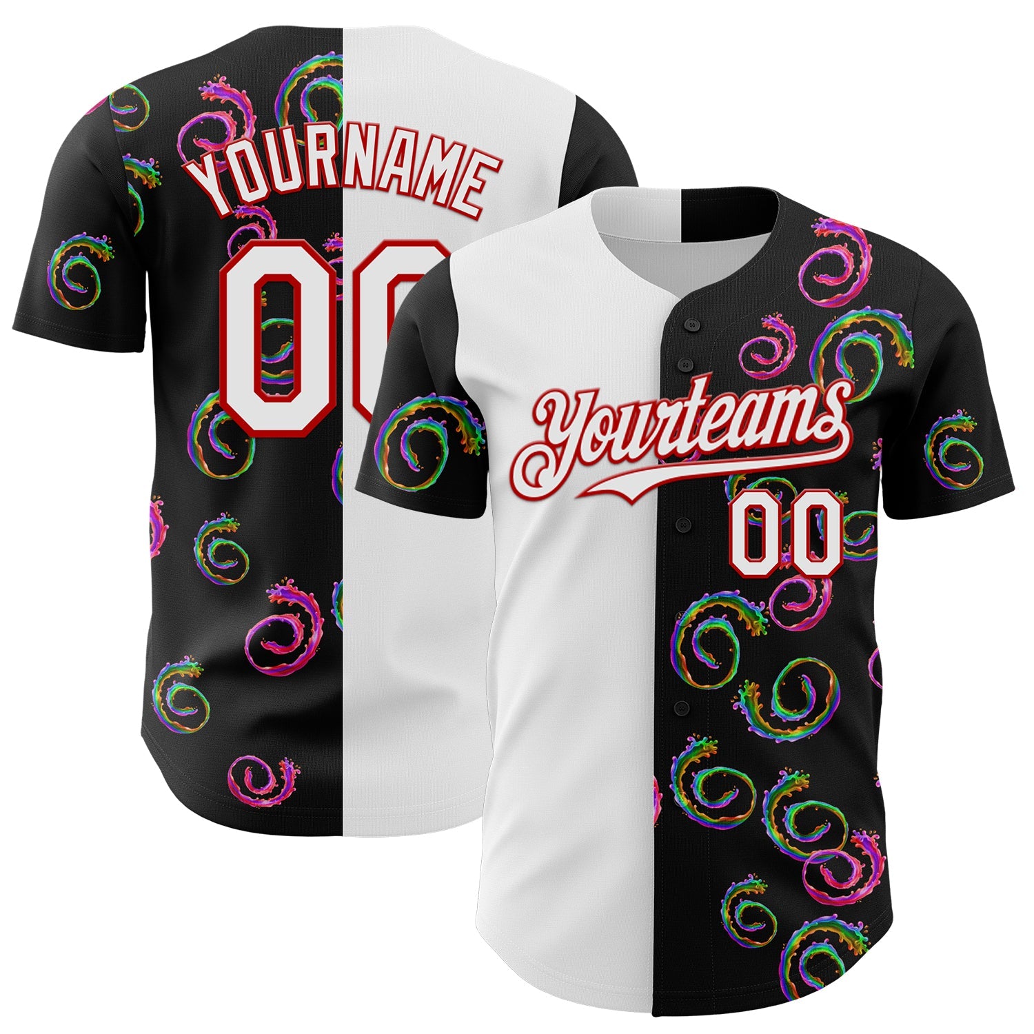 Custom Black White-Red 3D Pattern Design Liquid Splatter Authentic Baseball Jersey