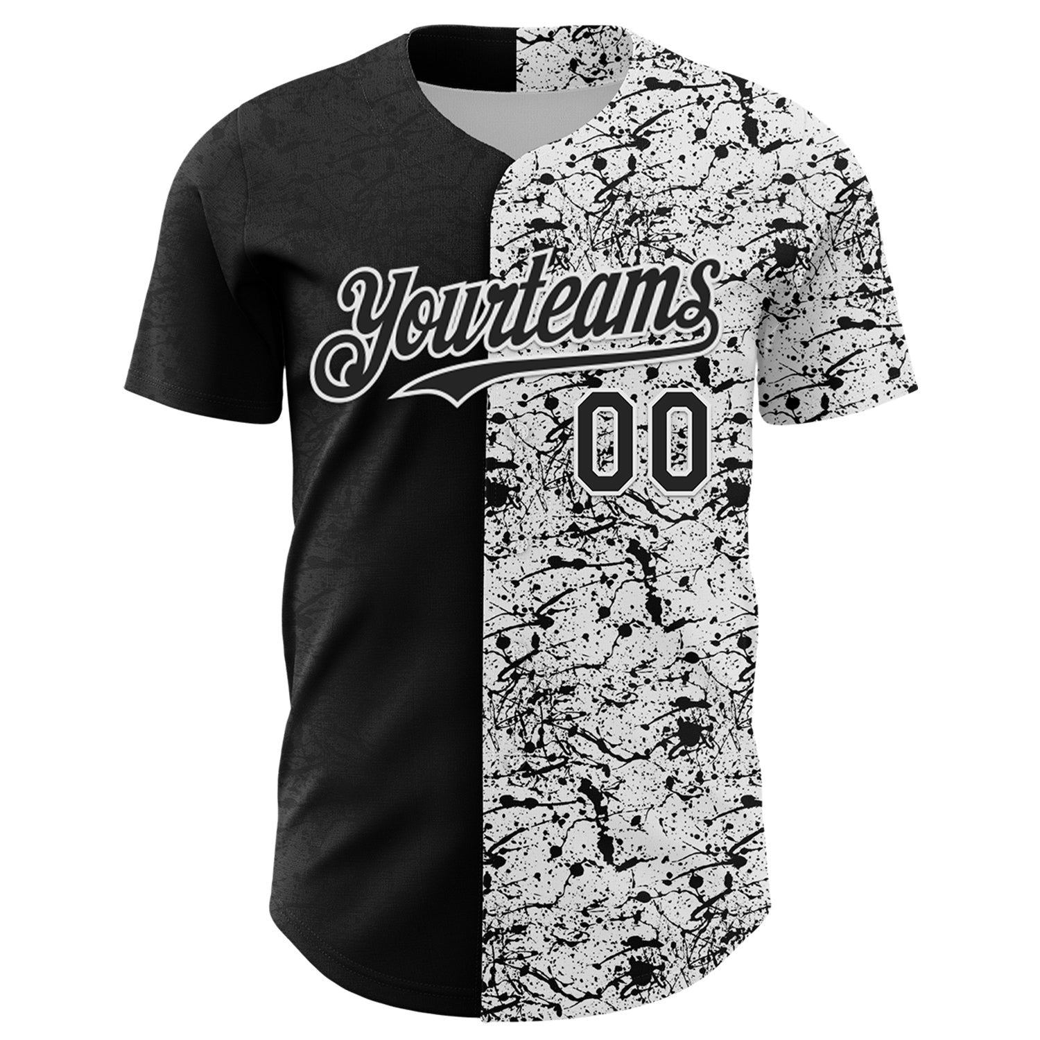 Custom White Black 3D Pattern Design Graffiti Splash Ink Authentic Baseball Jersey
