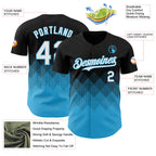 Custom Black White-Sky Blue 3D Gradient Square Shape Authentic Baseball Jersey