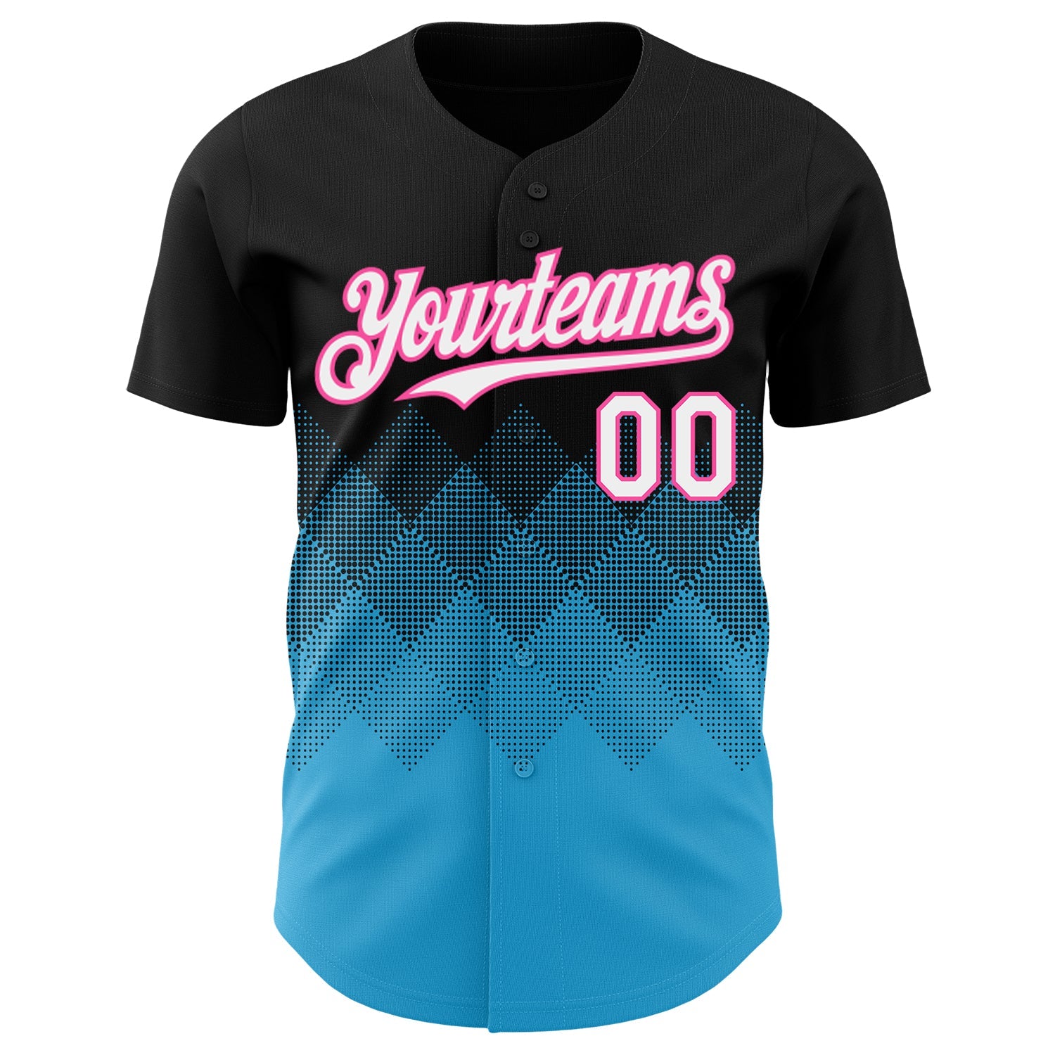 Custom Black White Sky Blue-Pink 3D Gradient Square Shape Authentic Baseball Jersey
