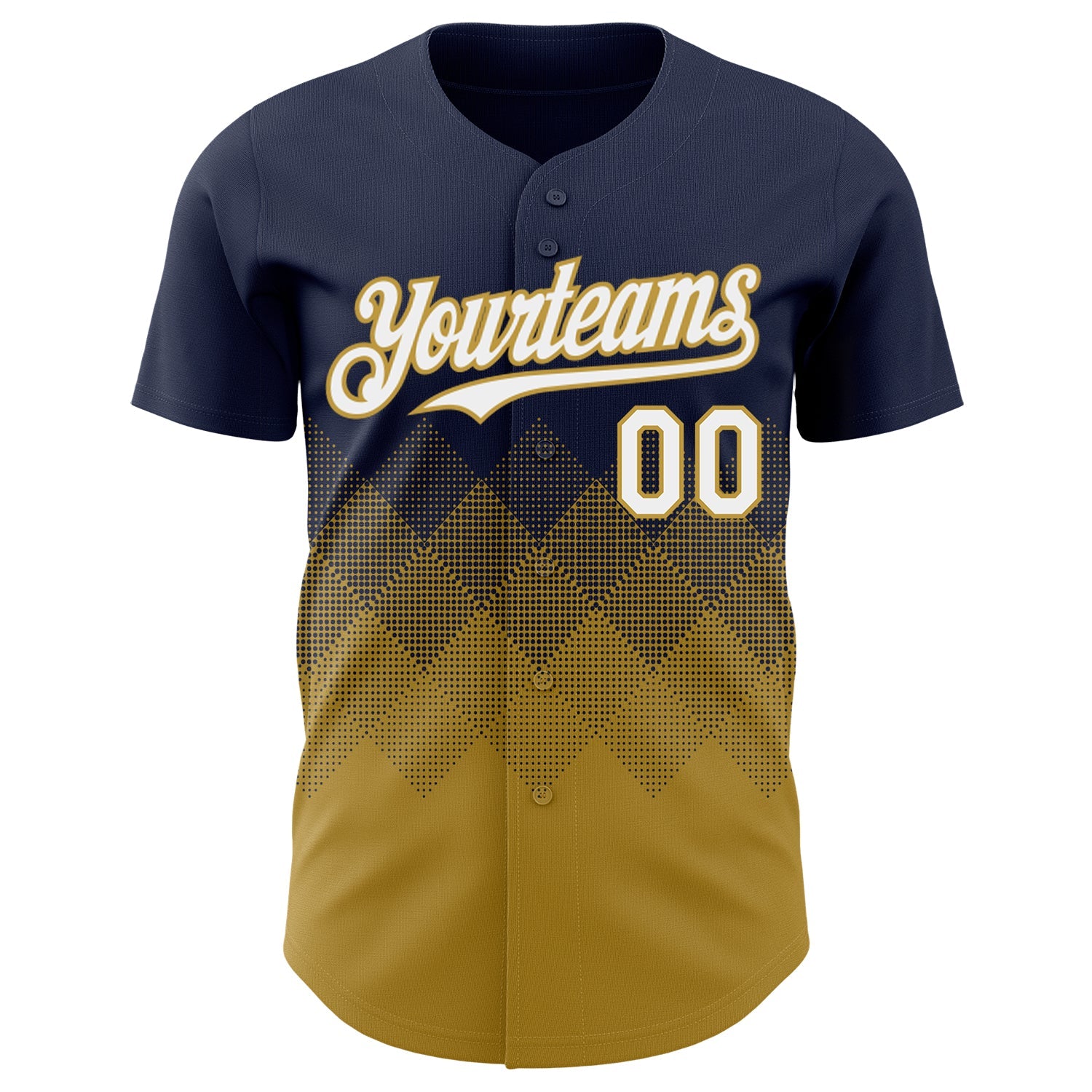 Custom Navy White-Old Gold 3D Gradient Square Shape Authentic Baseball Jersey