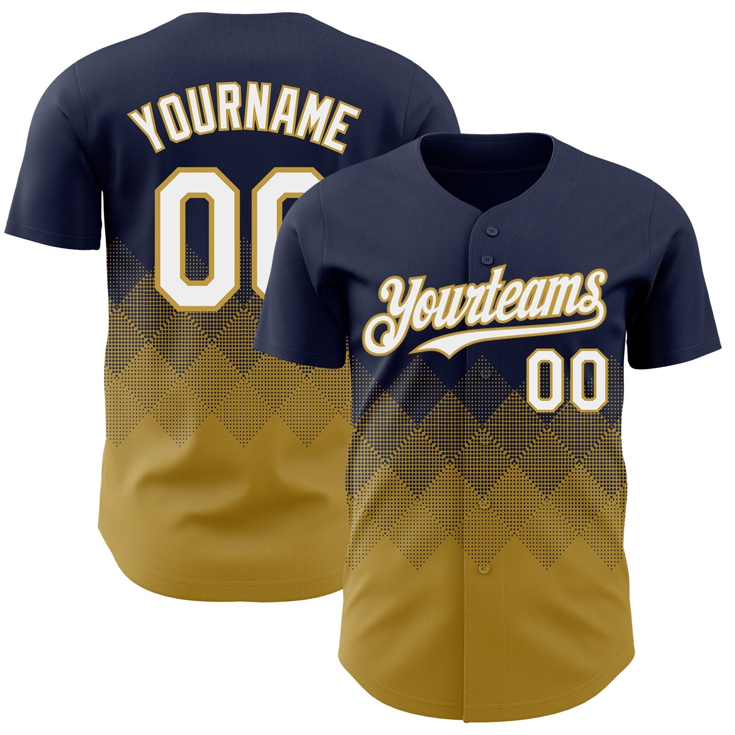 Custom Navy White-Old Gold 3D Gradient Square Shape Authentic Baseball Jersey