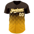 Custom Brown White-Gold 3D Gradient Square Shape Authentic Baseball Jersey
