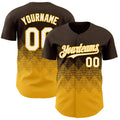 Custom Brown White-Gold 3D Gradient Square Shape Authentic Baseball Jersey