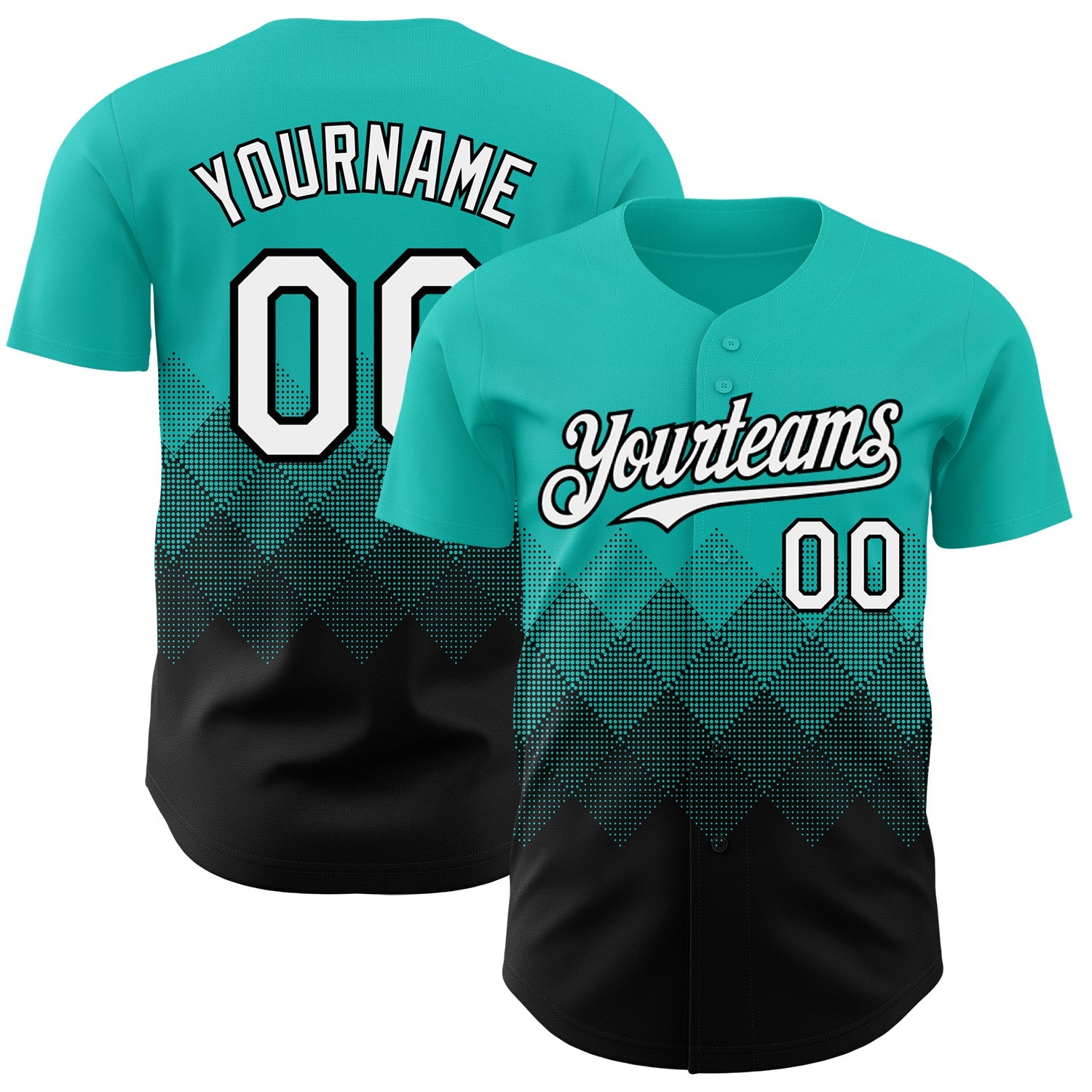 Custom Aqua White-Black 3D Gradient Square Shape Authentic Baseball Jersey