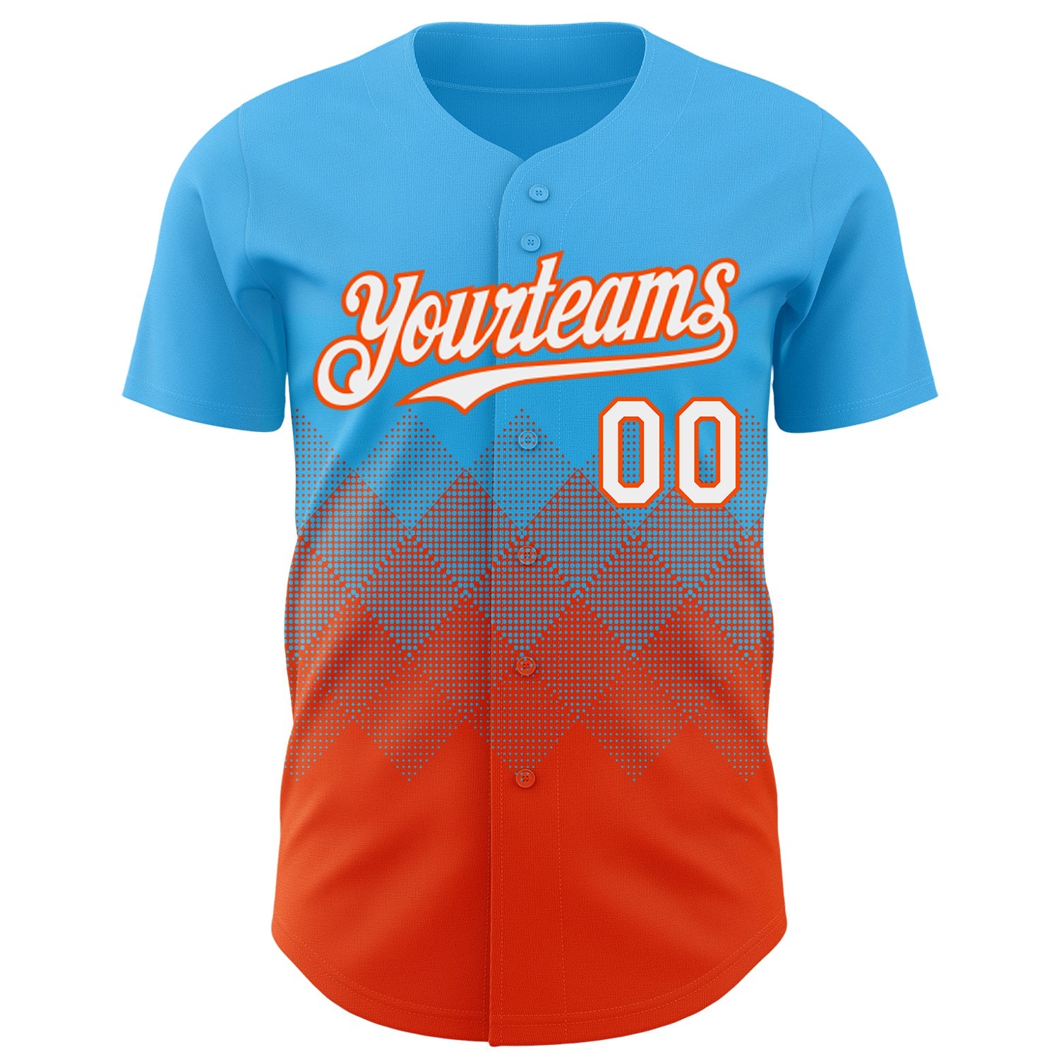 Custom Sky Blue White-Orange 3D Gradient Square Shape Authentic Baseball Jersey