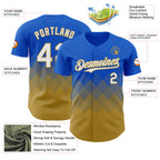 Custom Thunder Blue White-Old Gold 3D Gradient Square Shape Authentic Baseball Jersey