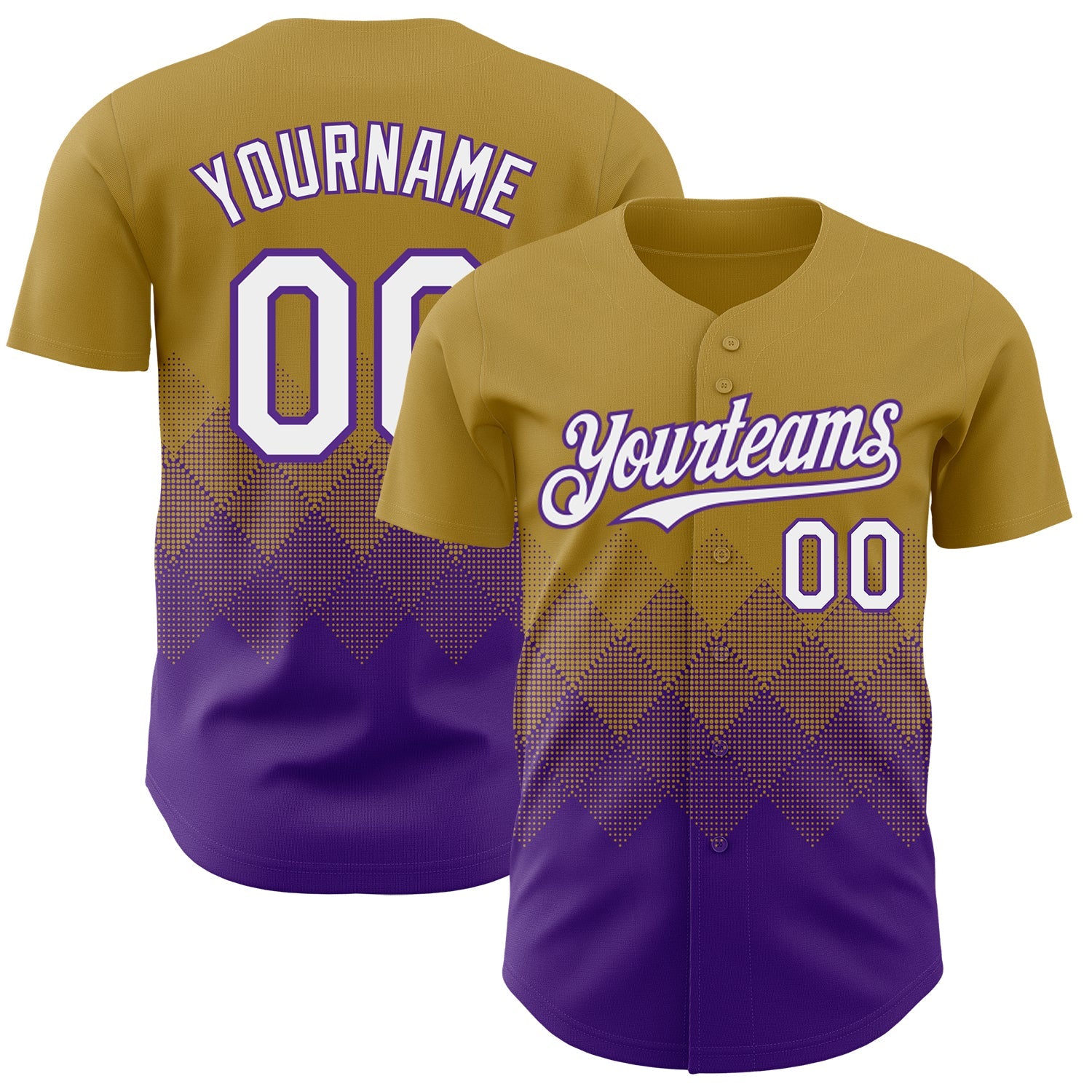 Custom Old Gold White-Purple 3D Gradient Square Shape Authentic Baseball Jersey