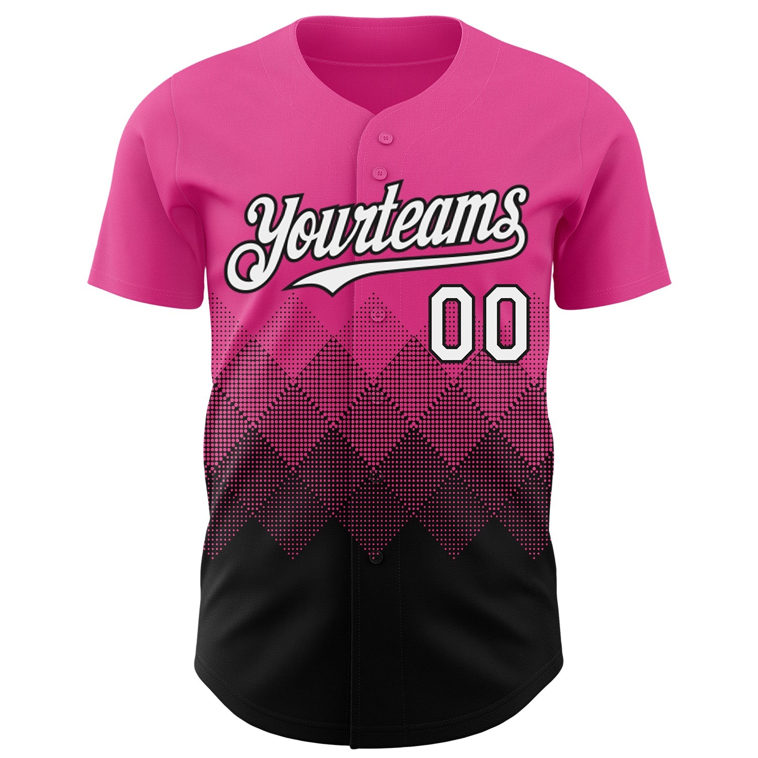 Custom Pink White-Black 3D Gradient Square Shape Authentic Baseball Jersey