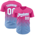 Custom Pink White-Light Blue 3D Gradient Square Shape Authentic Baseball Jersey