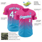 Custom Pink White-Sky Blue 3D Gradient Square Shape Authentic Baseball Jersey