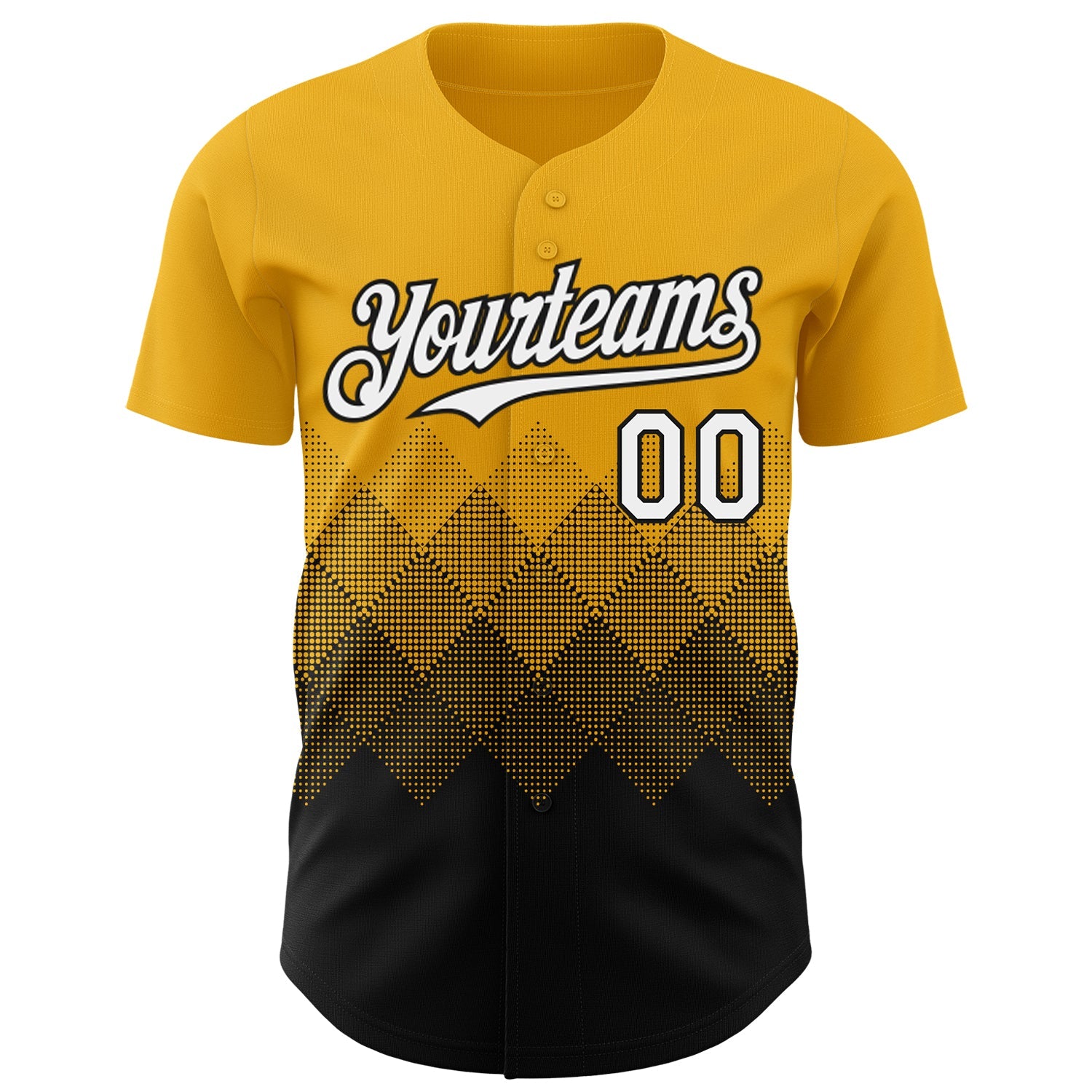 Custom Gold White-Black 3D Gradient Square Shape Authentic Baseball Jersey