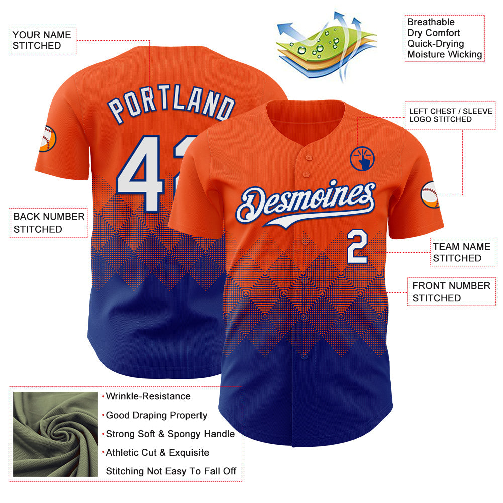 Custom Orange White-Royal 3D Gradient Square Shape Authentic Baseball Jersey