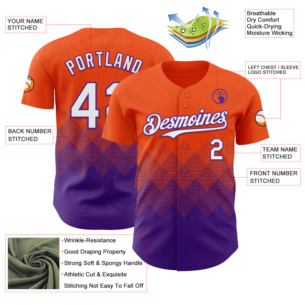 Custom Orange White-Purple 3D Gradient Square Shape Authentic Baseball Jersey