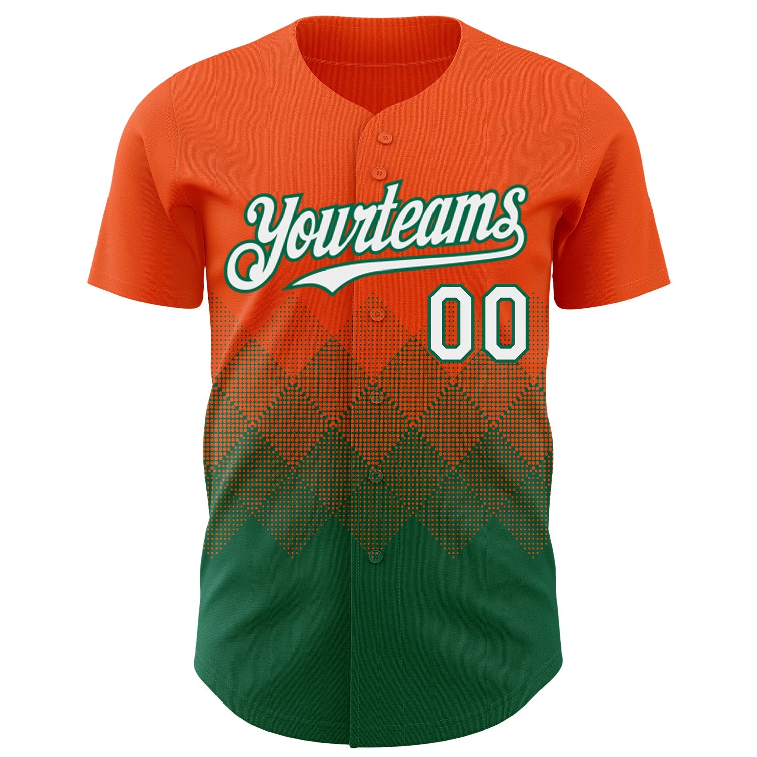 Custom Orange White-Kelly Green 3D Gradient Square Shape Authentic Baseball Jersey