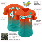 Custom Orange White-Aqua 3D Gradient Square Shape Authentic Baseball Jersey