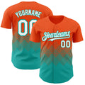 Custom Orange White-Aqua 3D Gradient Square Shape Authentic Baseball Jersey