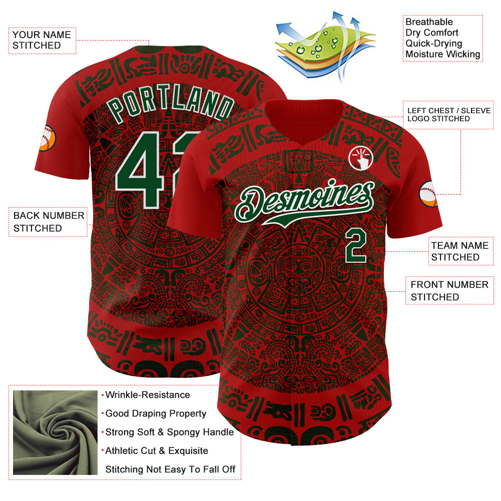 Custom Red Green-White 3D Mexico Authentic Baseball Jersey