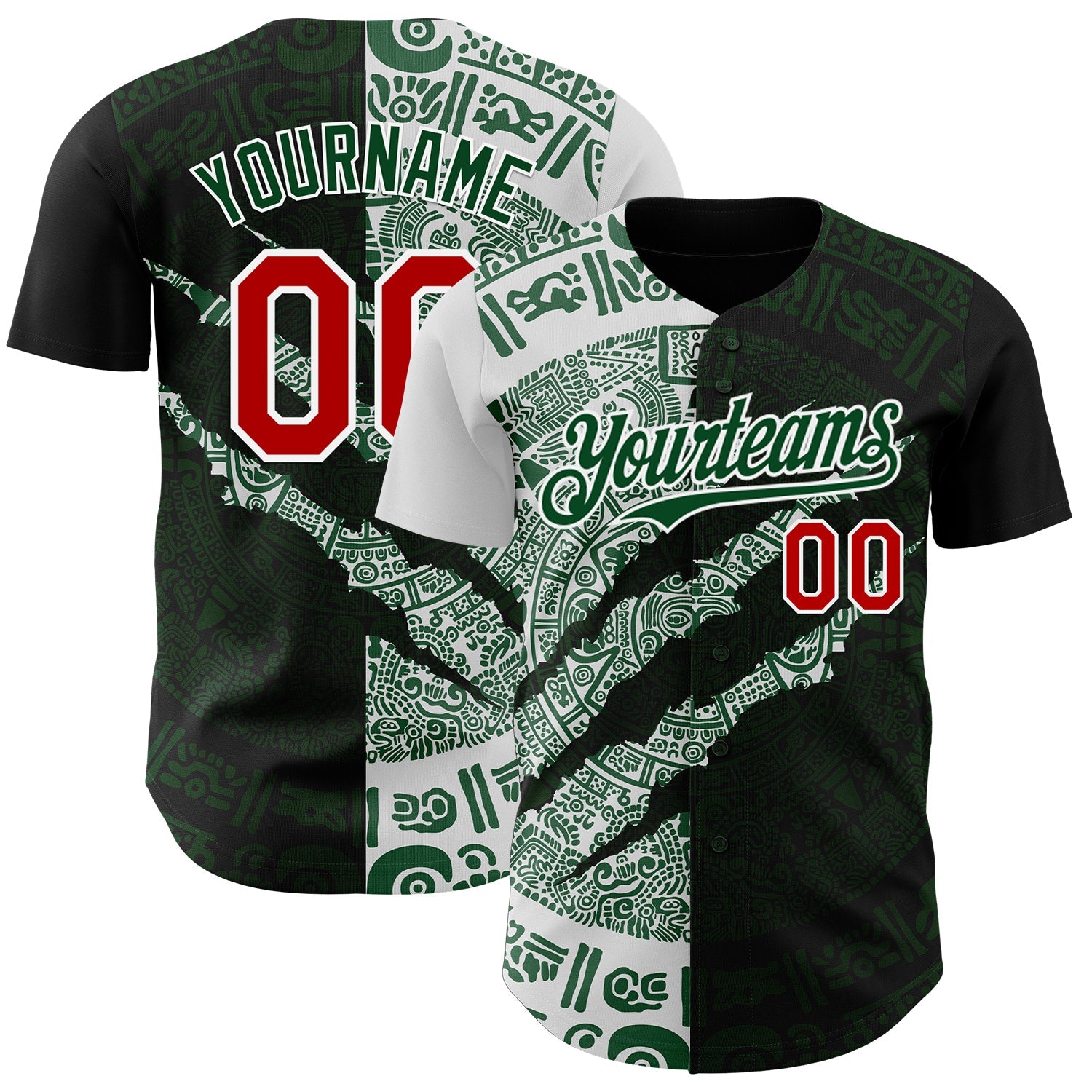Custom Black Red Green-White 3D Mexico Scratch Authentic Baseball Jersey