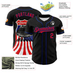 Custom Black Fire Red-Royal 3D Patriotic American Flag And Muscle Car Authentic Baseball Jersey