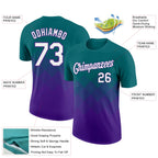 Custom Teal White-Purple 3D Pattern Design Gradient Square Shapes Performance T-Shirt