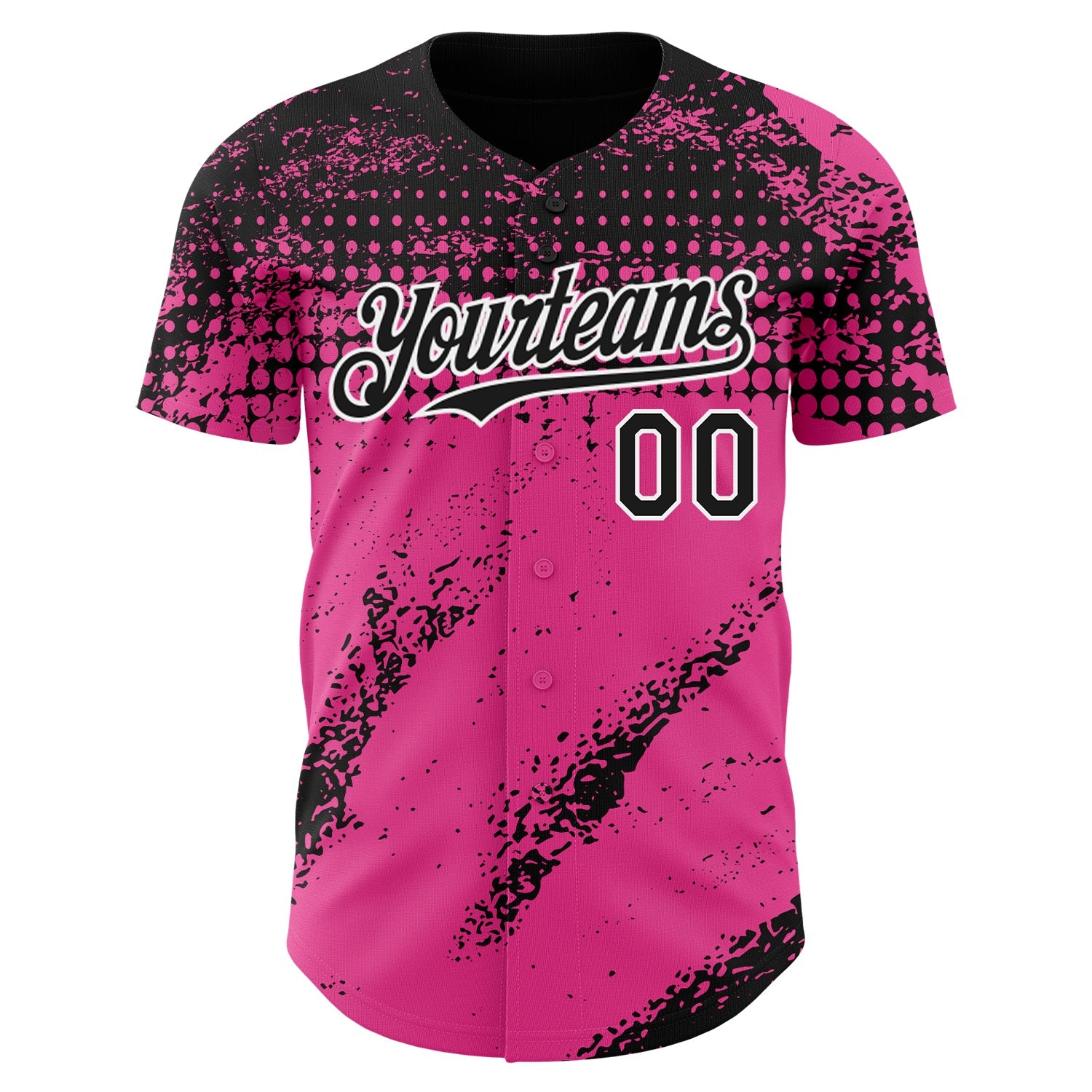 Custom Black Pink-White 3D Pattern Design Splash Grunge Fragment Authentic Baseball Jersey