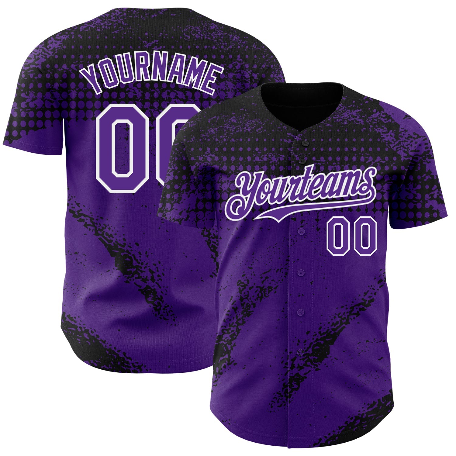 Custom Black Purple-White 3D Pattern Design Splash Grunge Fragment Authentic Baseball Jersey