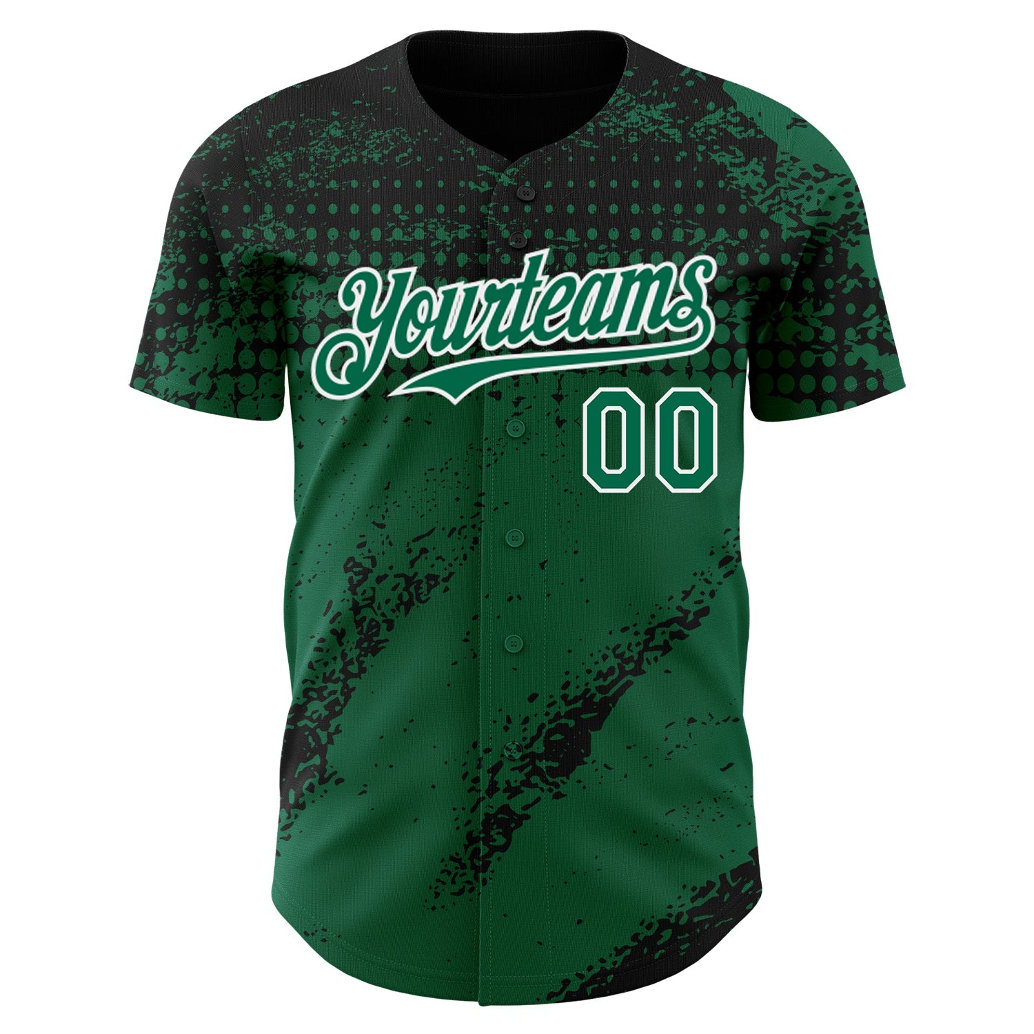 Custom Black Kelly Green-White 3D Pattern Design Splash Grunge Fragment Authentic Baseball Jersey