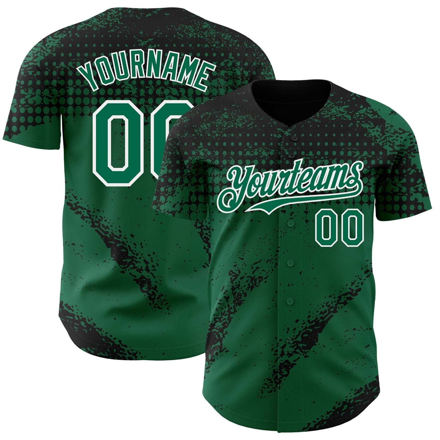 Custom Black Kelly Green-White 3D Pattern Design Splash Grunge Fragment Authentic Baseball Jersey