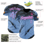 Custom Black Light Blue-Pink 3D Pattern Design Splash Grunge Fragment Authentic Baseball Jersey