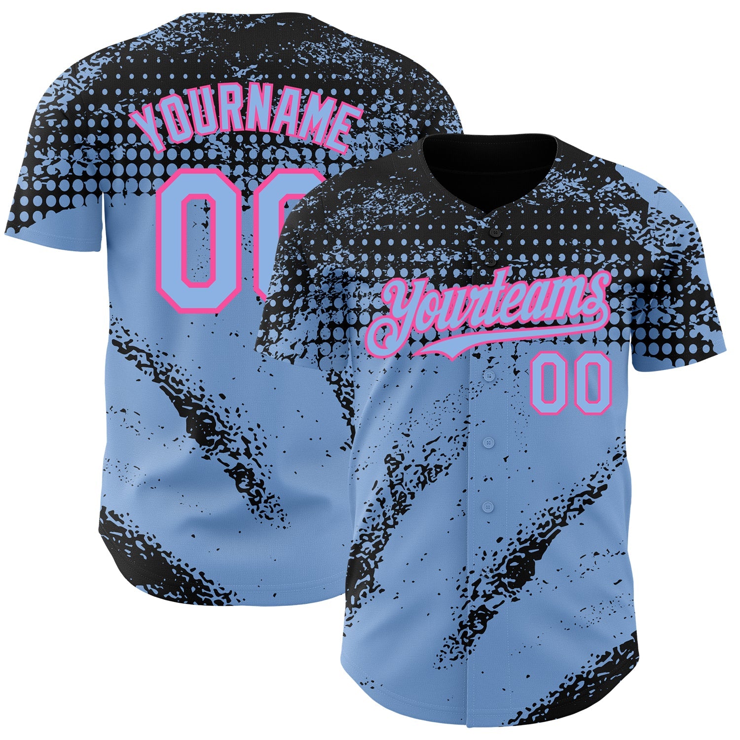 Custom Black Light Blue-Pink 3D Pattern Design Splash Grunge Fragment Authentic Baseball Jersey