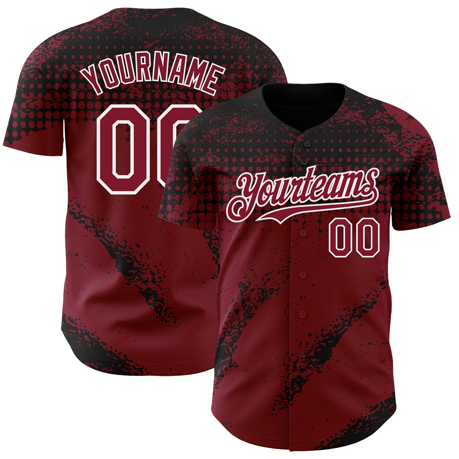 Custom Black Crimson-White 3D Pattern Design Splash Grunge Fragment Authentic Baseball Jersey
