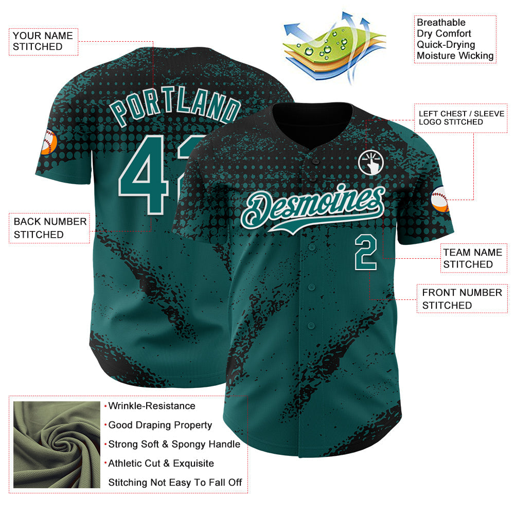 Custom Black Teal-White 3D Pattern Design Splash Grunge Fragment Authentic Baseball Jersey