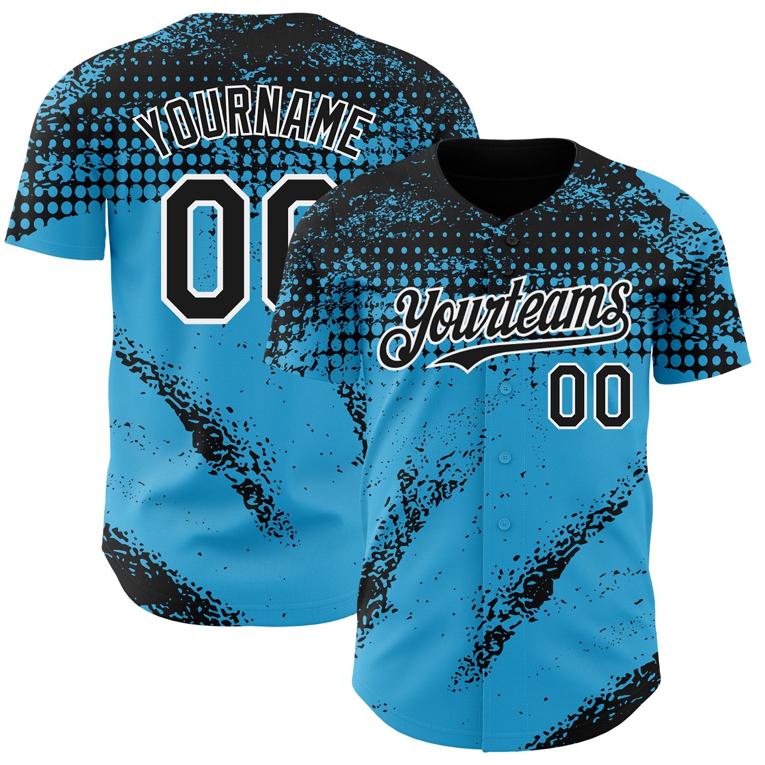 Custom Black Sky Blue-White 3D Pattern Design Splash Grunge Fragment Authentic Baseball Jersey