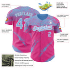 Custom Light Blue Pink-White 3D Pattern Design Splash Grunge Fragment Authentic Baseball Jersey